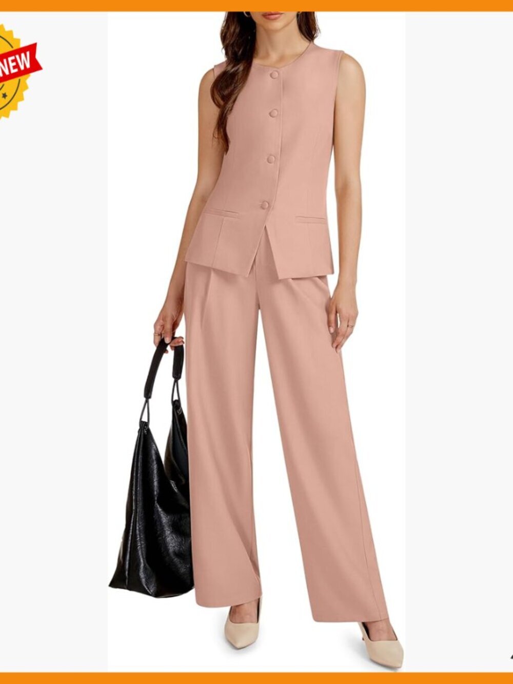Women's 2 Piece Sleeveless Vest and Wide Leg Pants Suit Set Business Casual